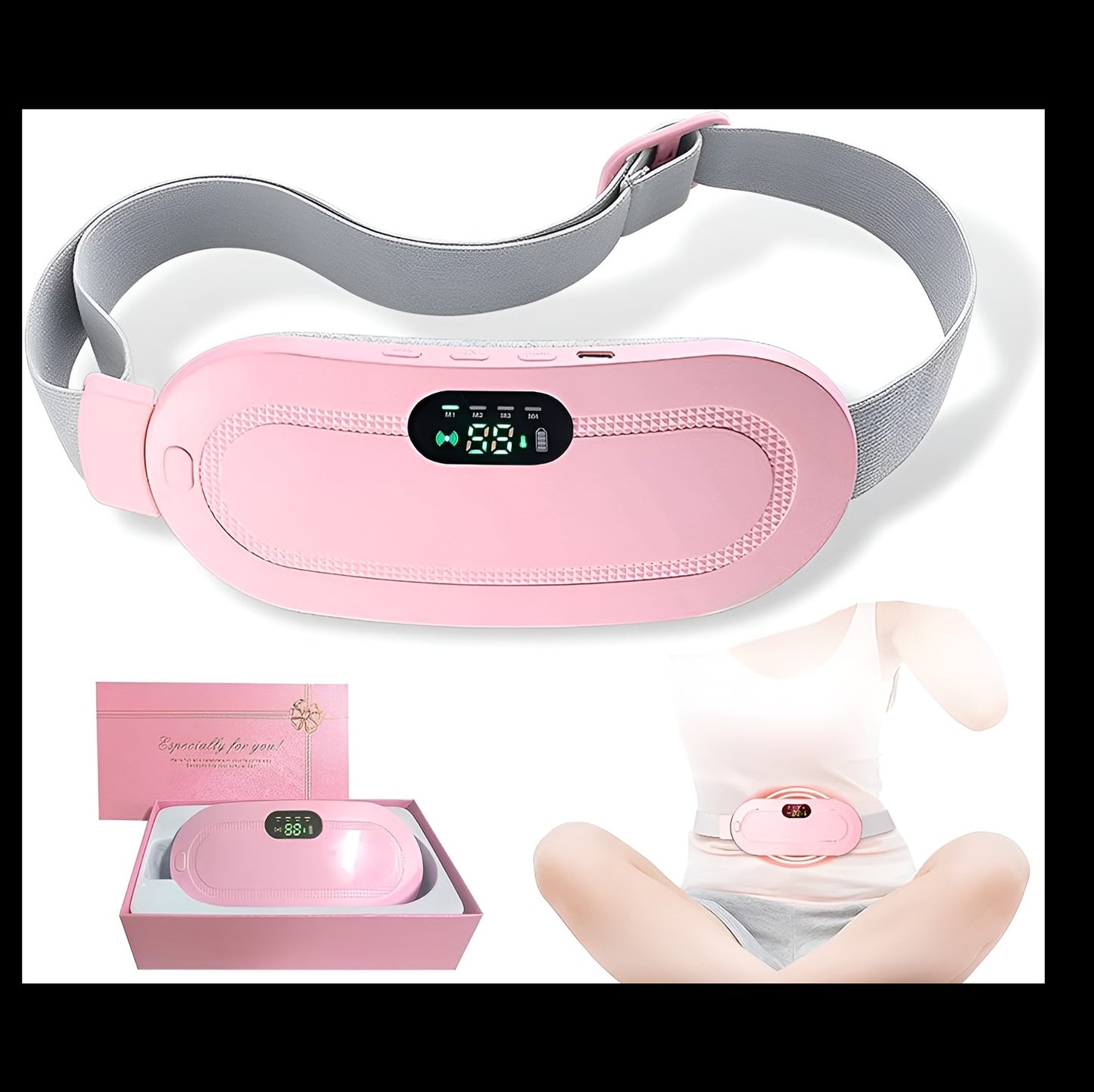 Electric Waist Belt Device with Fast Heating Massage Pad - 3 Heat Levels and 4 Vibration Modes, Perfect Gifts For Women And Girls
